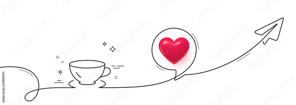 Aufkleber tea cup line icon. continuous line with share plane. coffee drink sign. fresh beverage symbol. 3d he