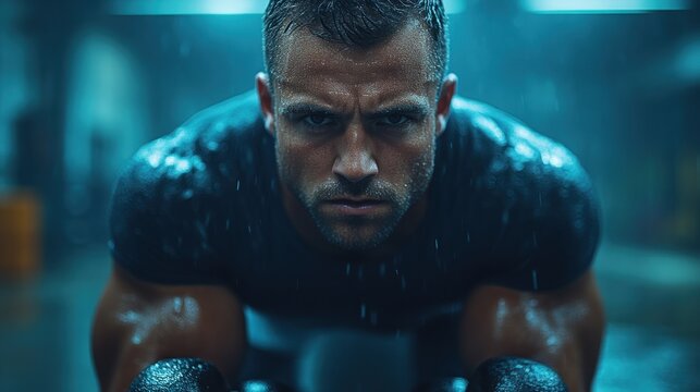 Intense Fitness Moment Sweating Man in PushUp Position Motivation and Strength Training Imag