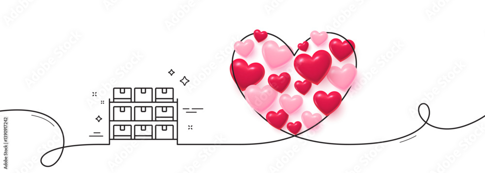Poster storage line icon. continuous line big heart. goods warehouse sign. rack with boxes symbol. 3d heart