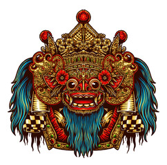 Intricate Balinese Mask: A detailed illustration of a Balinese mask, a vibrant artwork of cultural significance and tradition. The design, rich with detail, celebrates the art form.
