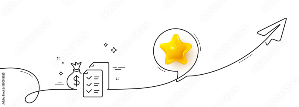Poster accounting wealth line icon. continuous line with share plane. audit report sign. check finance symb