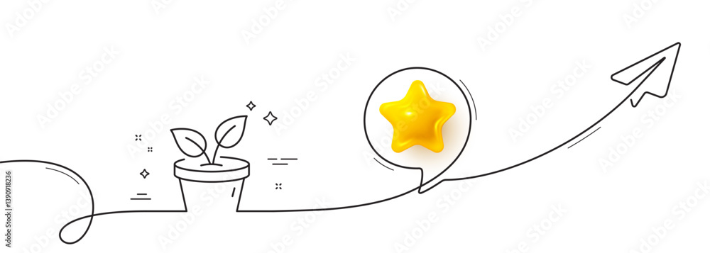 Poster leaves line icon. continuous line with share plane. grow plant leaf sign. environmental care symbol.