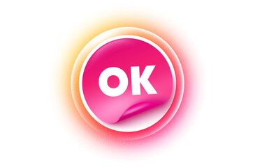 OK sticker orange gradient. Paper offer price tag. OK text tag. Approved okay message. Done or Good deal symbol. Sticker label. Grain dots effect. Vector