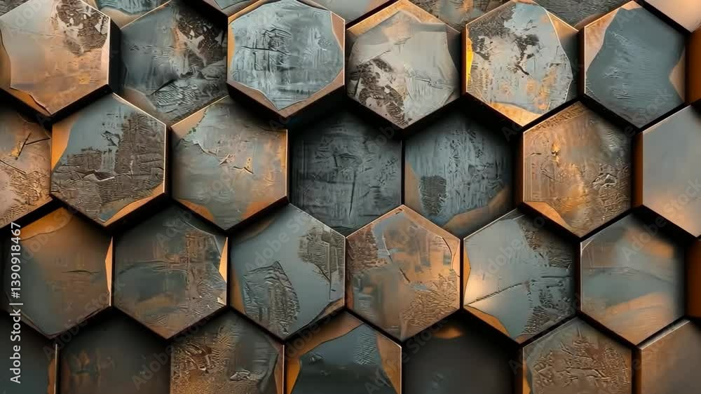 Poster modern wallpaper with a repeating hexagon pattern in metallic finishes, adding a touch of glamour