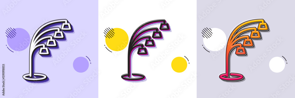 Poster floor lamp line icon. halftone dotted pattern. gradient icon with grain shadow. stand light sign. in