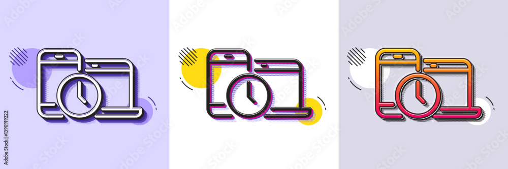 Poster time management line icon. halftone dotted pattern. gradient icon with grain shadow. clock sign. mob