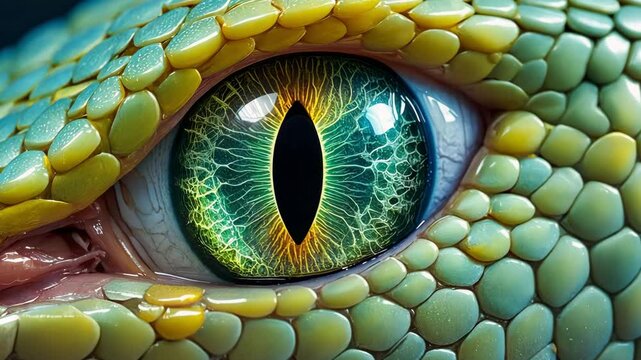 Captivating Close-Up of a Vibrant Green Reptilian Eye Highlighting Intricate Texture and Pattern