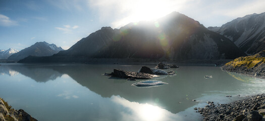 Icebergs in Lake Tasman in New Zealand.