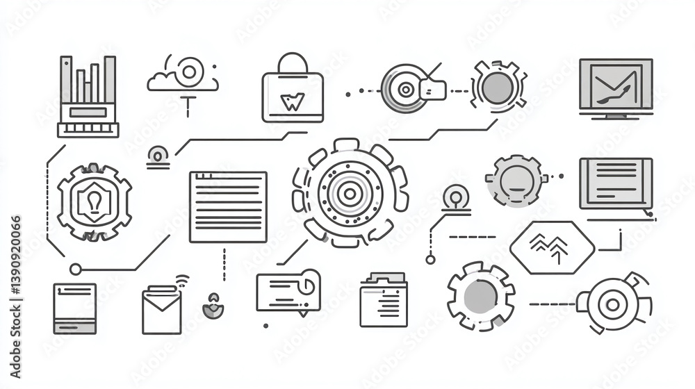Poster data analytics and processing visualization with gear and cloud technology icons for business soluti