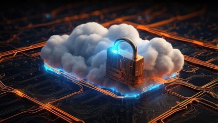Digital illustration of a cloud with a lock inside