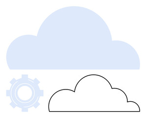Single large blue cloud shape with a mechanical gear and outlined cloud design. Ideal for technology, data storage, automation, cloud computing, process, innovation, connectivity, flat simple