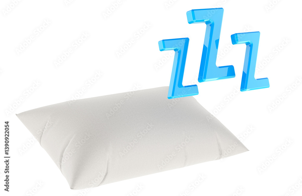 Poster pillow with zzz symbols. 3d rendering isolated on transparent background