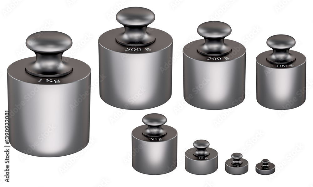 Poster calibration weights. scale weight set, 3d rendering isolated on transparent background