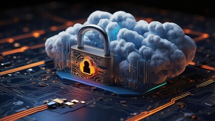 Digital illustration of a cloud with a lock inside