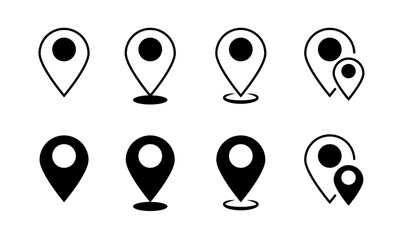 Location icon set vector, map pin icons set, travel and home location icons, locations icons for travels 