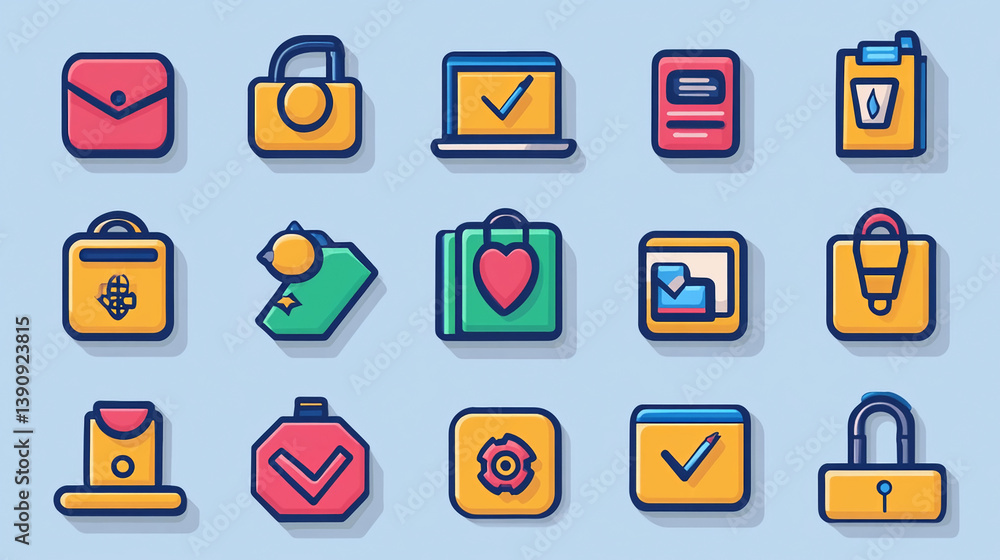 Poster vector icon set illustration of business elements and objects for ui design and web development use
