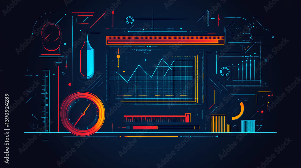 Poster futuristic dashboard interface design with data visualization and abstract technology elements art 1