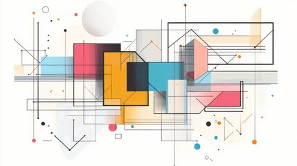 Abstract geometric shapes, overlapping design, dynamic elements, conceptual illustration