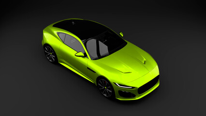 Green sportcar on grey background top view