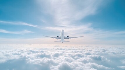 Obraz premium Plane soaring above fluffy clouds