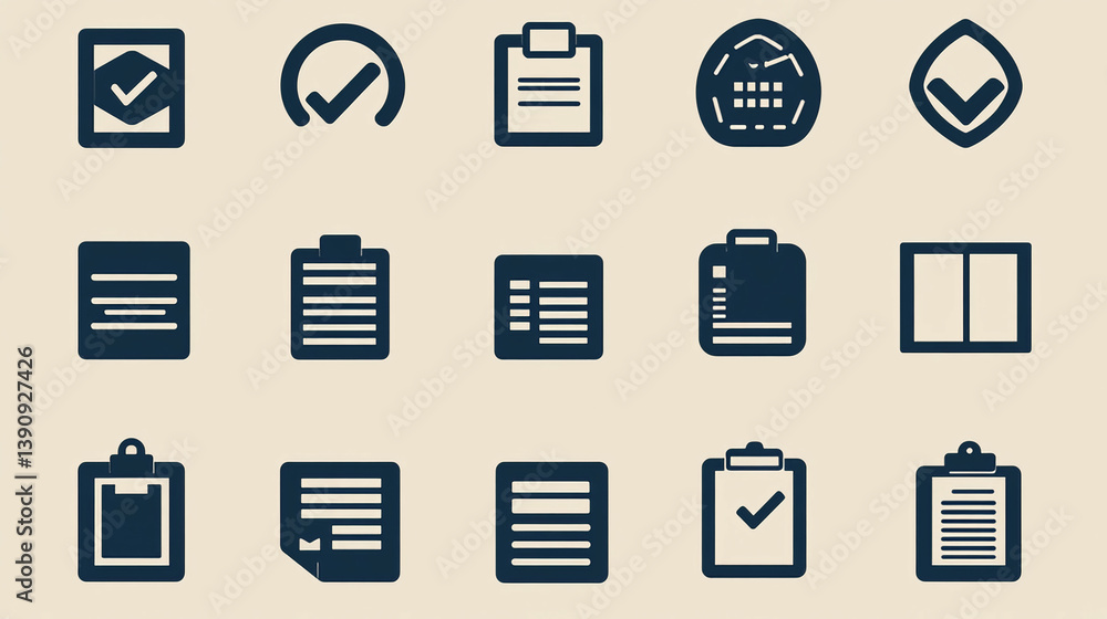 Poster clipboard checklist icons vector set for business tasks management and project planning design eleme
