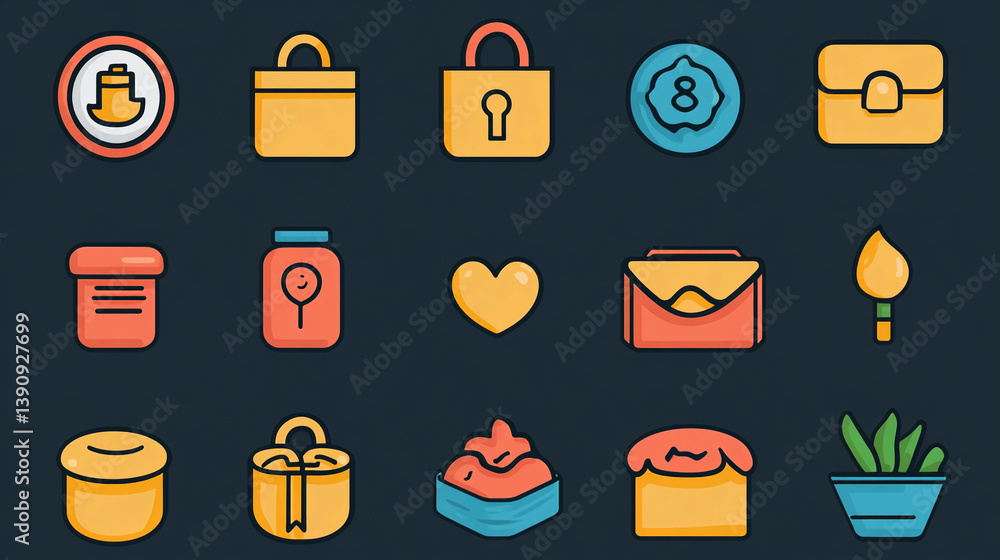 Poster vector icons set flat design style ui ux interface elements for web mobile app graphic design resour