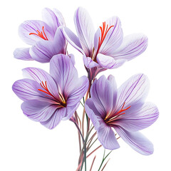 Close Up of Saffron Flowers Blooming Isolated on Transparent Background