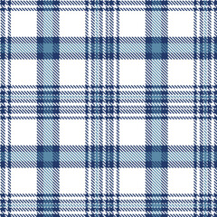 Deep white and Muted marine blue Seamless Tartan Fabric Design