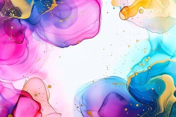 Abstract, colorful background with alcohol ink painting, featuring pink, blue, purple, and gold
