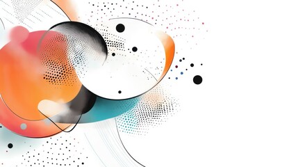Abstract shapes, vibrant colors, white background, dynamic design