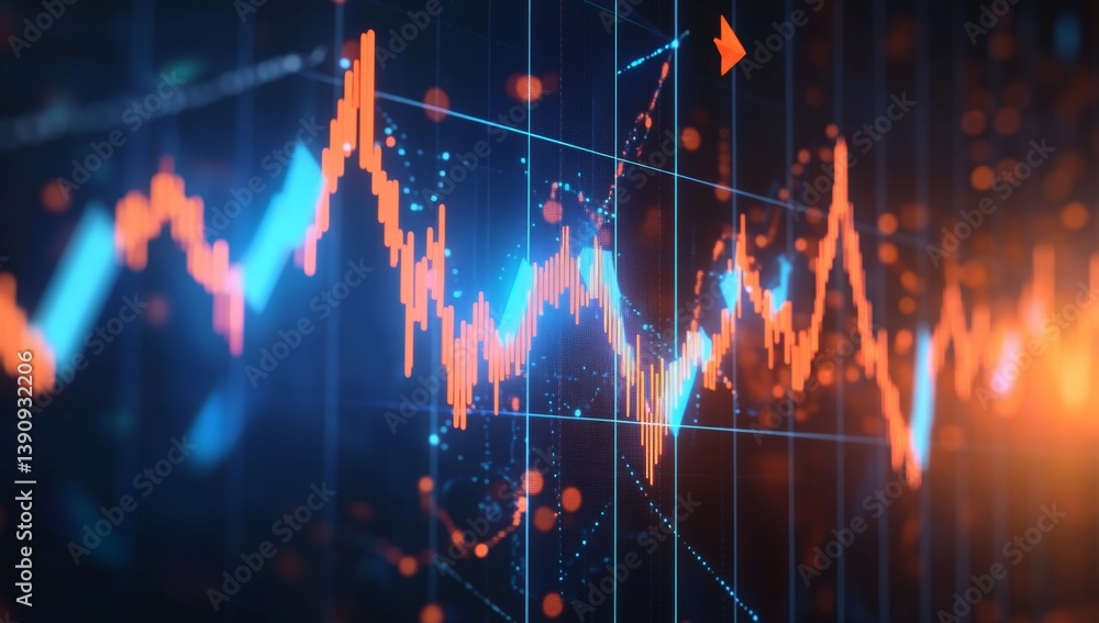 Poster dynamic stock market data visualization on a digital display. fluctuating price charts with rising a