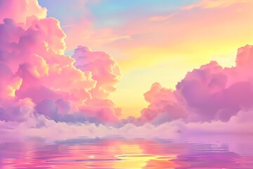 Beautiful, colorful pastel clouds over the sea, with a pink and yellow color gradient. The
