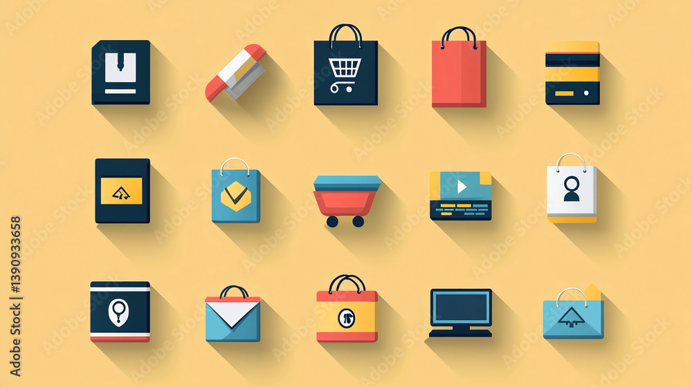 Poster flat design icons for e commerce shopping online store website ui ux design graphic vector illustrat