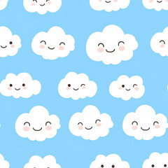 Delight in a playful blue background adorned with cheerful clouds, creating a clean and uplifting vibe for any space.