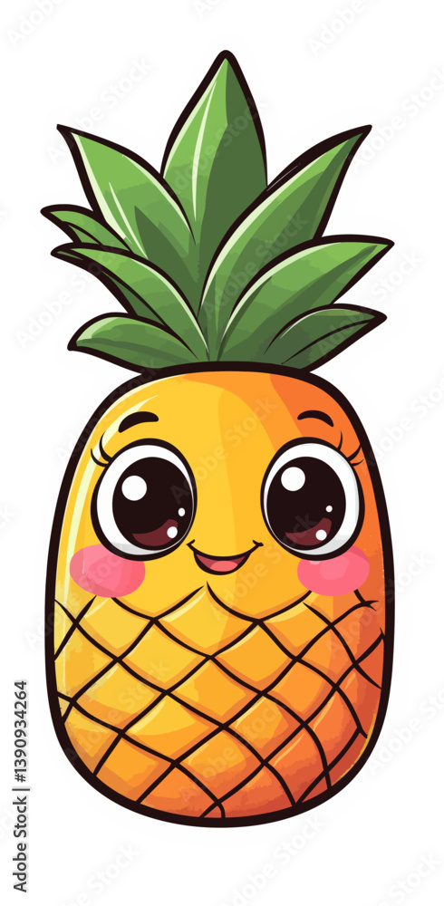 Poster modern art features a cute smiling pineapple character created in flat design style with vibrant col