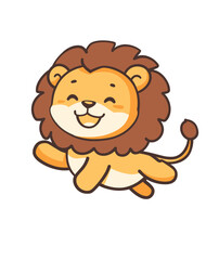 Obraz premium A cartoon lion with an orange mane is depicted in a playful, modern flat illustration style, conveying a cheerful personality