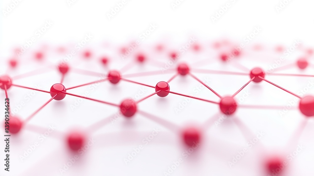 Poster a sleek design showcasing a network of red nodes interconnected, representing the essence of modern 