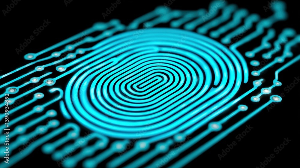 Aufkleber a digital lock and fingerprint set against a circuit board background symbolizes the core of cyberse