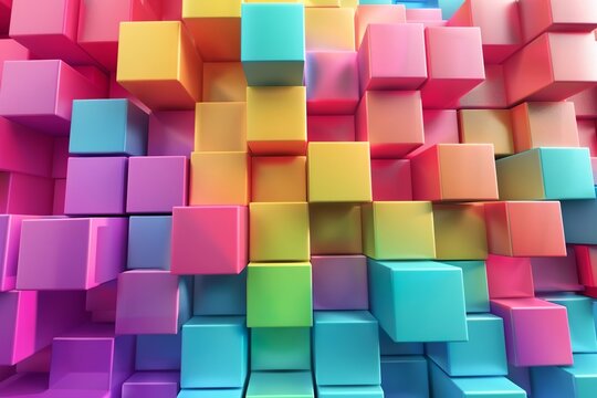 Fototapeta Colorful cubes background. Abstract 3d rendering of colorful blocks wall in rainbow colors