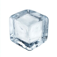Obraz premium A lone ice cube rests on a white backdrop, showcasing its crystalclear edges and cool allure.