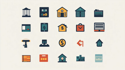 Financial banking business icons set vector illustration for investment and saving assets concept