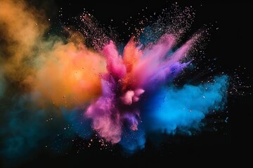 Colorful powder explosion isolated on a black background, a colorful dust splash in motion, color