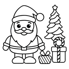 Santa Claus Christmas Coloring Page | Holiday Tree and Gift Printable for Kids