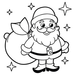Cute Santa Claus Carrying Gift Bag – Christmas Coloring Page Art