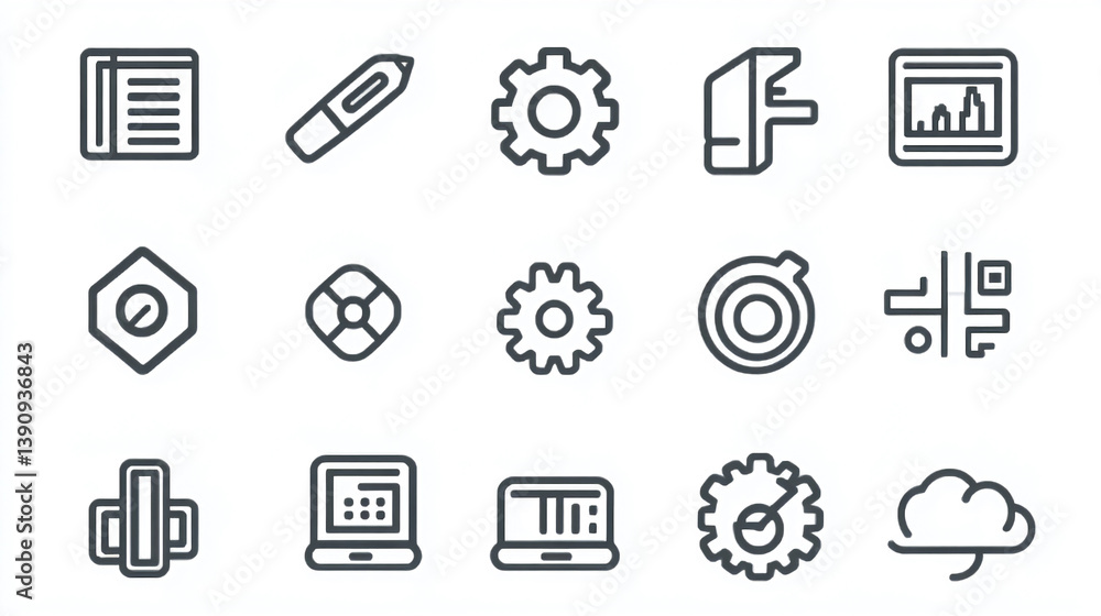 Poster vector icons set for ui design development and graphic design project symbols and elements collectio