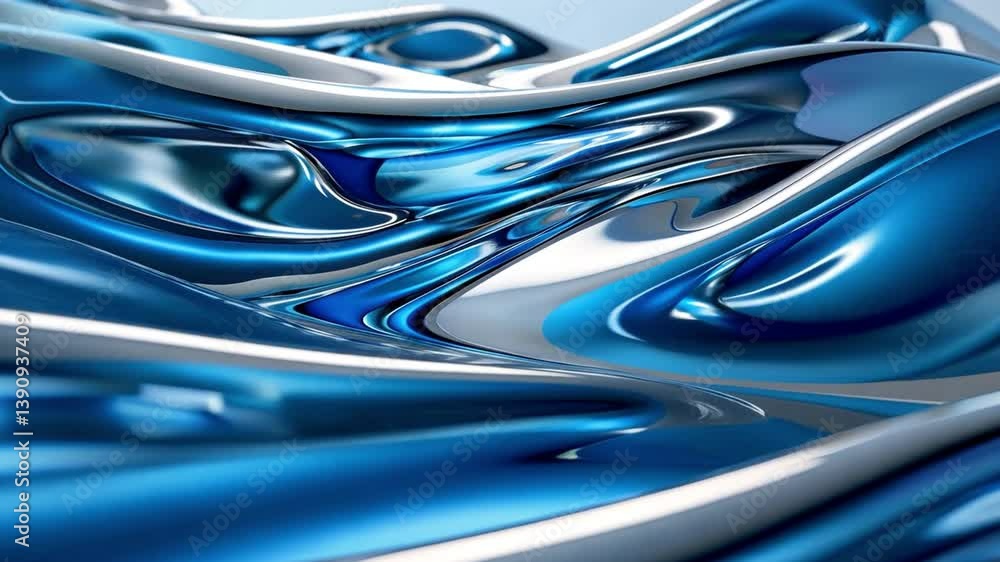 Poster mesmerizing modern abstract design with fluid waves of blue and silver, showcasing shiny textures an
