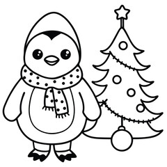 Cute cartoon vector snowman with a broom and champagne celebrates the winter holiday on a snowy white background