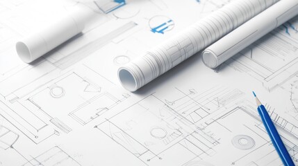 Architectural blueprints on table