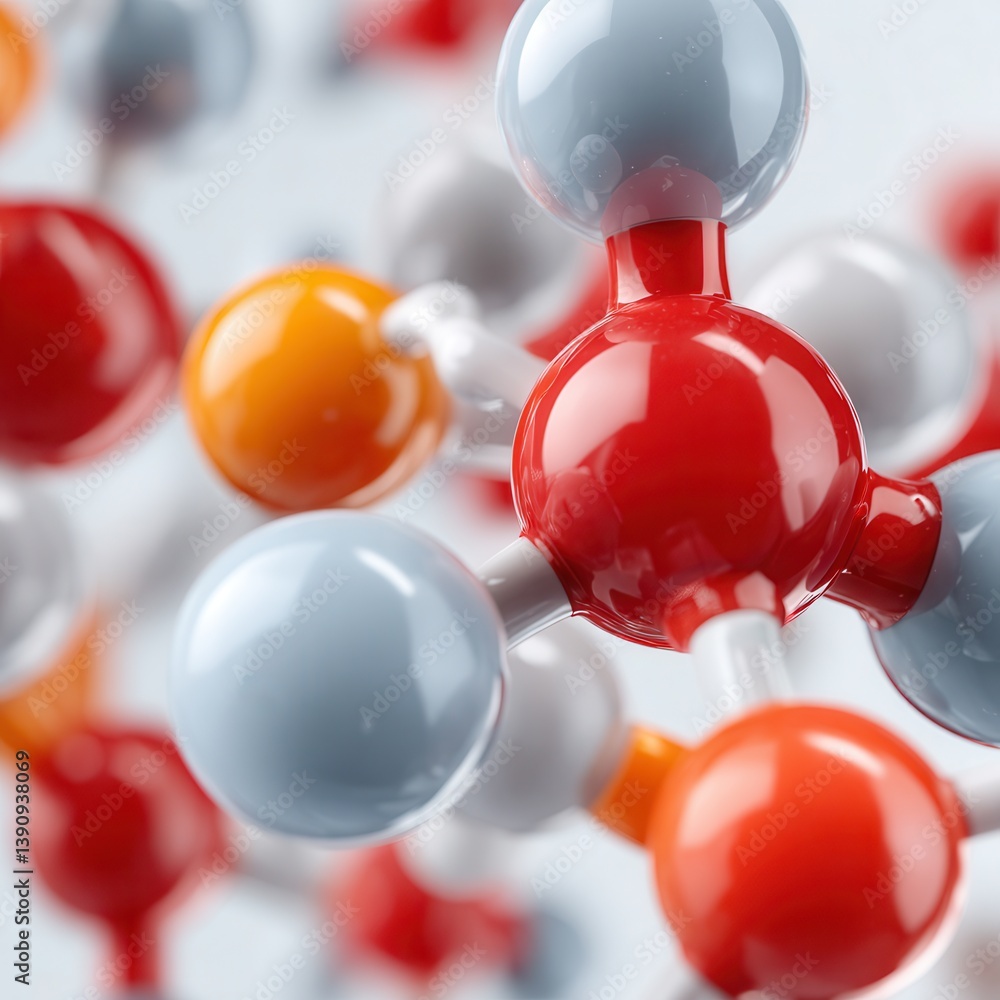 Poster synthetic biology dna future science concept. molecular structure with colorful atoms representing c