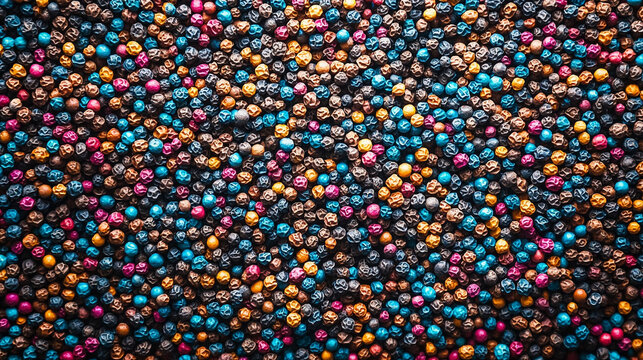 A seamless pattern of colorful peppercorns filling the entire background, symbolizing diversity, spice, and flavor, evoking a modern, vibrant, and dynamic culinary aesthetic